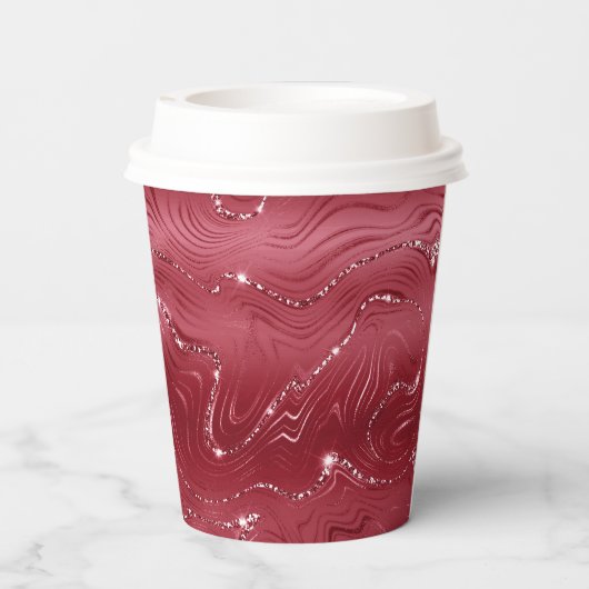 Gobelets En Papier Marbre rouge Parties scintillant or arbre de Noël (Verso)