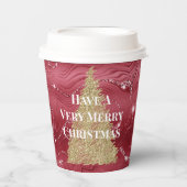 Gobelets En Papier Marbre rouge Parties scintillant or arbre de Noël (Recto)