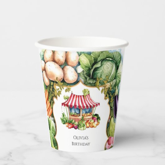 Gobelets En Papier Marché des fermiers Légume simple Anniversaire (Recto)