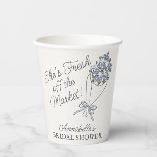 Gobelets En Papier Marché Fleur Bleue Frais Floral Lavage de Mariée