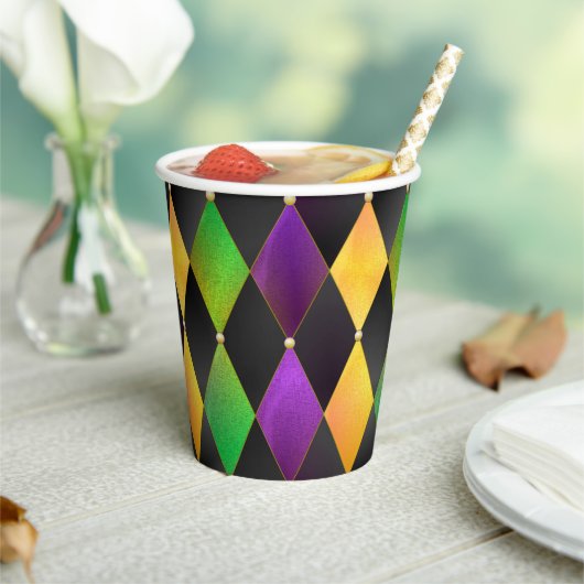 Gobelets En Papier Mardi Gras Couleurs Diamond Harlequin Jacquard - N (Insitu)