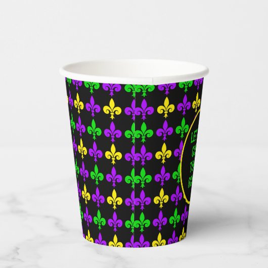 Gobelets En Papier Mardi Gras Fleur de Lis Motif Texte personnalisé (Droite)