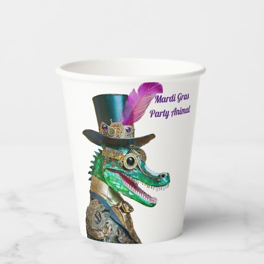 Gobelets En Papier Mardi Gras Steampunk Party Animal Alligator (Recto)
