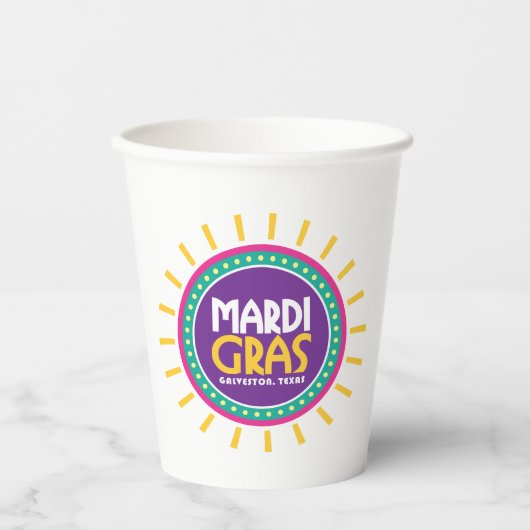 Gobelets En Papier Mardi Gras Sun, Galveston, Texas (Recto)