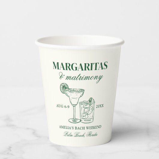 Gobelets En Papier Margaritas & Mariage Bachelorette Week-end (Verso)