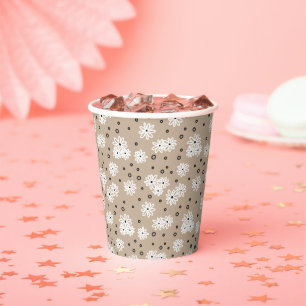 Gobelets En Papier Marguerites et points - Taupe, noir et blanc