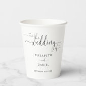 Gobelets En Papier Mariage à cœur noir et blanc en écriture script (Verso)