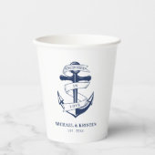 Gobelets En Papier Mariage à l'ancre blanche nautique ancrée dans l'a (Recto)