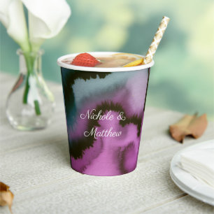 Gobelets En Papier Mariage Abstrait Violet et Sarcelle aux Humeurs Ch