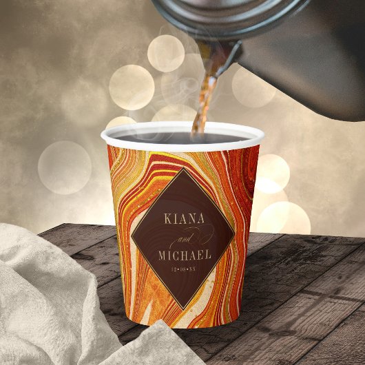 Gobelets En Papier Mariage Agate Abstrait Hot Orange ID827