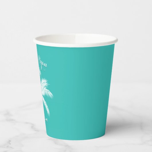 Gobelets En Papier Mariage Aqua Palm Tree (Gauche)