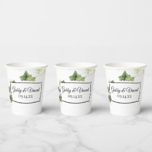 Gobelets En Papier Mariage Aquarelle de Vigne de Lierre Anglais Vert