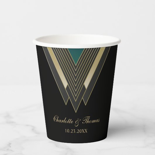 Gobelets En Papier Mariage Art déco élégant personnalisé (Recto)
