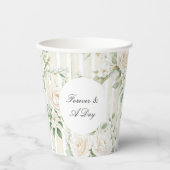 Gobelets En Papier Mariage aux Roses Blanches aux Teintes Romantiques (Recto)