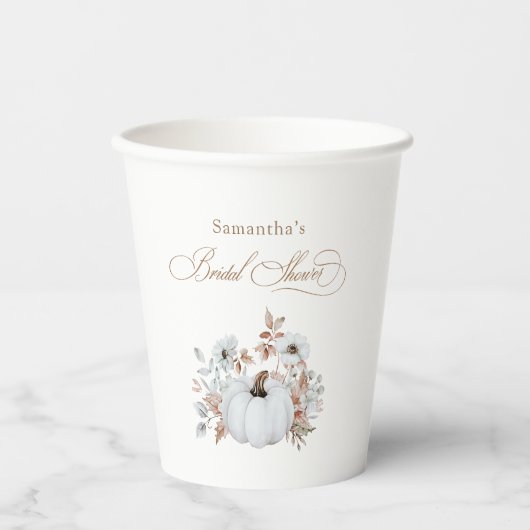 Gobelets En Papier Mariage Blanc de Citrouille Automnal (Recto)