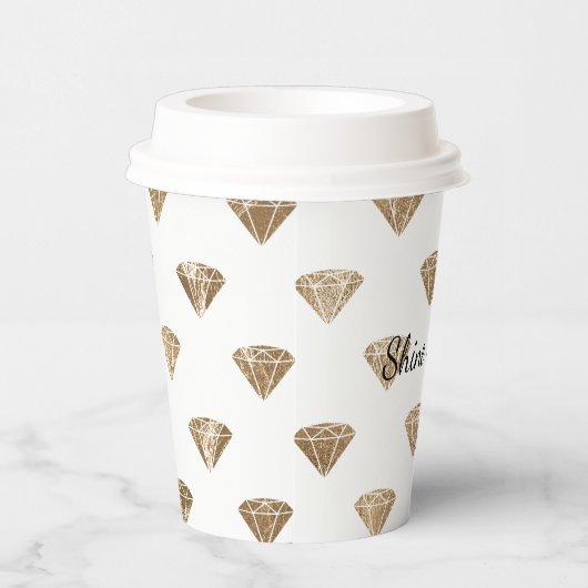 Gobelets En Papier Mariage Blanc Or Glam Diamants Shower (Droite)