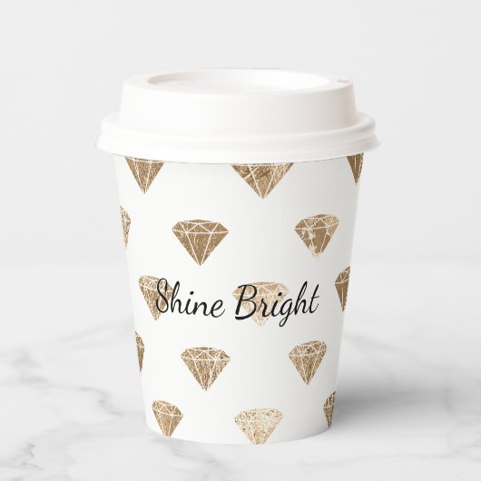 Gobelets En Papier Mariage Blanc Or Glam Diamants Shower (Recto)