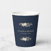 Gobelets En Papier mariage bleu marine floral (Verso)