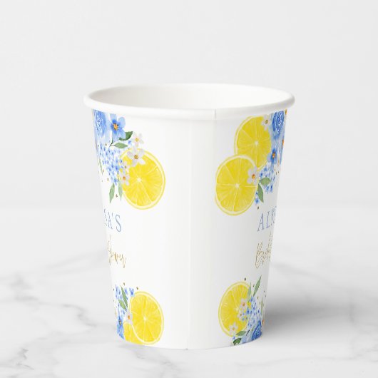 Gobelets En Papier Mariage Blue Floral Citron Principal Squeeze (Droite)