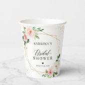 Gobelets En Papier Mariage Blush Doré Géométrique Fleurs Roses (Verso)