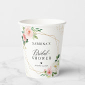 Gobelets En Papier Mariage Blush Doré Géométrique Fleurs Roses (Recto)