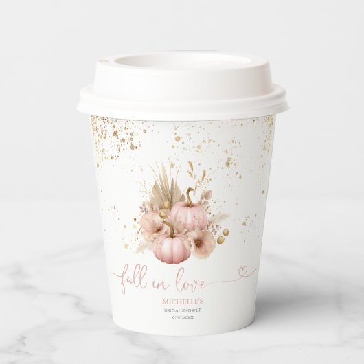 Gobelets En Papier Mariage Bohème Fleurs Citrouille Tombez amoureux (Verso)