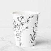 Gobelets En Papier Mariage Boho Floral noir et blanc (Verso)