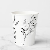 Gobelets En Papier Mariage Boho Floral noir et blanc (Recto)