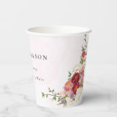 Gobelets En Papier Mariage Boho rouge rose vif Fleurs blanches (Verso)