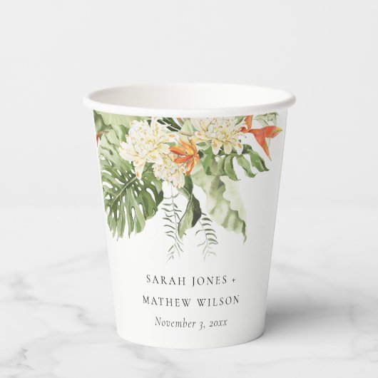 Gobelets En Papier Mariage botanique vert orange tropical (Verso)