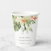 Gobelets En Papier Mariage botanique vert orange tropical (Recto)