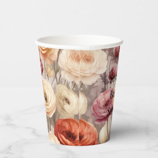 Gobelets En Papier Mariage Burgundy Cream Fleurs de printemps (Droite)