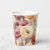 Gobelets En Papier Mariage Burgundy Crème Fleurs de printemps (Verso)