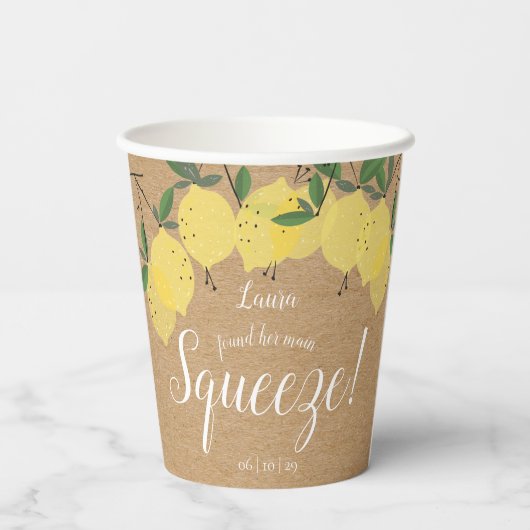 Gobelets En Papier Mariage Champêtre avec Citrons Fête de Fiançailles (Verso)