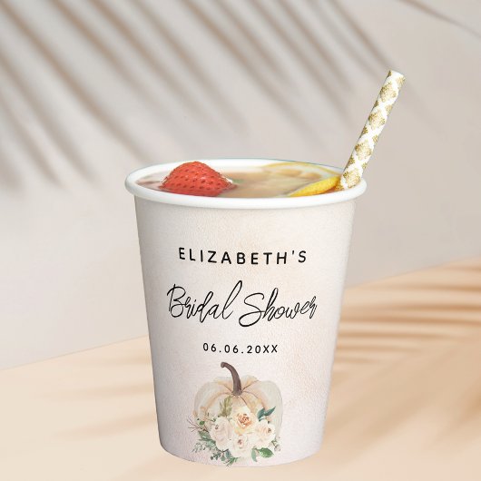 Gobelets En Papier Mariage champêtre citrouille automne crème or rose