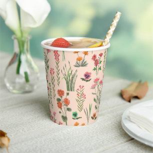 Gobelets En Papier Mariage Champêtre Fleurs de Pêche 