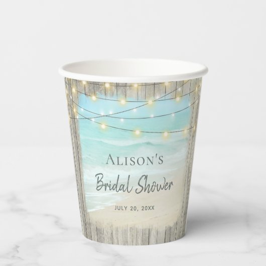 Gobelets En Papier Mariage Champêtre sur la Côte de Plage en Bois (Verso)