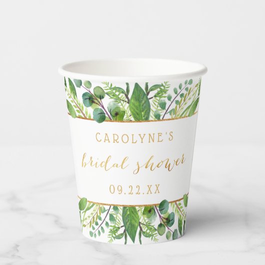 Gobelets En Papier Mariage Chic Simplicité de Verdure & Or (Verso)