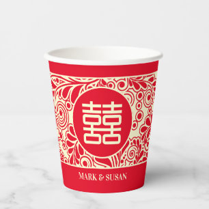 Gobelets En Papier Mariage chinois bilingue double bonheur