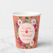 Gobelets En Papier Mariage chinois moderne orangé cercle fleuri (Verso)