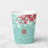 Gobelets En Papier Mariage chinois Turquoise Bambou Feuille Double Xi (Verso)