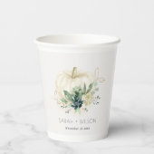 Gobelets En Papier Mariage Citrouille Succulent de l'or bleu-bleu-gri (Verso)