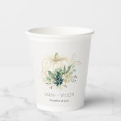 Gobelets En Papier Mariage Citrouille Succulent de l'or bleu-bleu-gri (Recto)