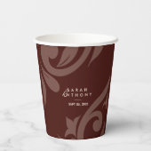 Gobelets En Papier Mariage Classique Script Luxe Damas Bourgogne (Verso)