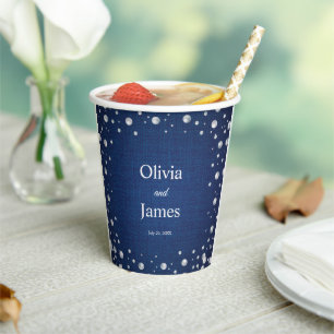 Gobelets En Papier Mariage Couple's Shower Diamants Perles Denim Bleu
