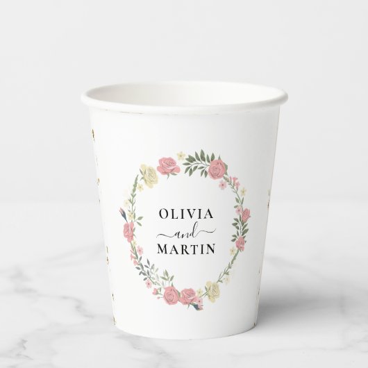 Gobelets en papier mariage Couronne de fleurs Écri (Verso)