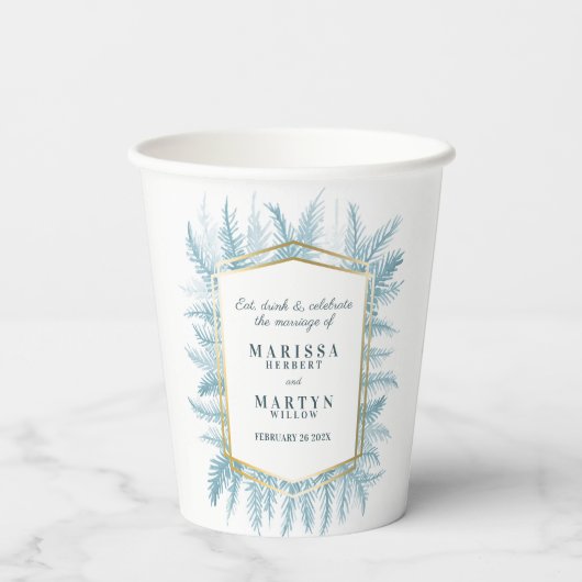 Gobelets En Papier Mariage d'aquarelle à feuillage persistant de feui (Verso)