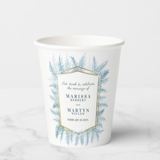 Gobelets En Papier Mariage d'aquarelle à feuillage persistant de feui (Recto)