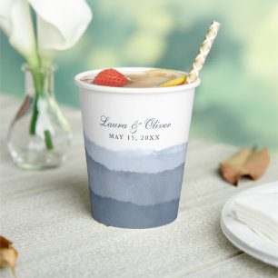Gobelets En Papier Mariage d'aquarelle bleu ardoise Ombre   Papier do