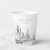 Gobelets En Papier Mariage d'aquarelle de Chicago, Illinois City Scap (Verso)